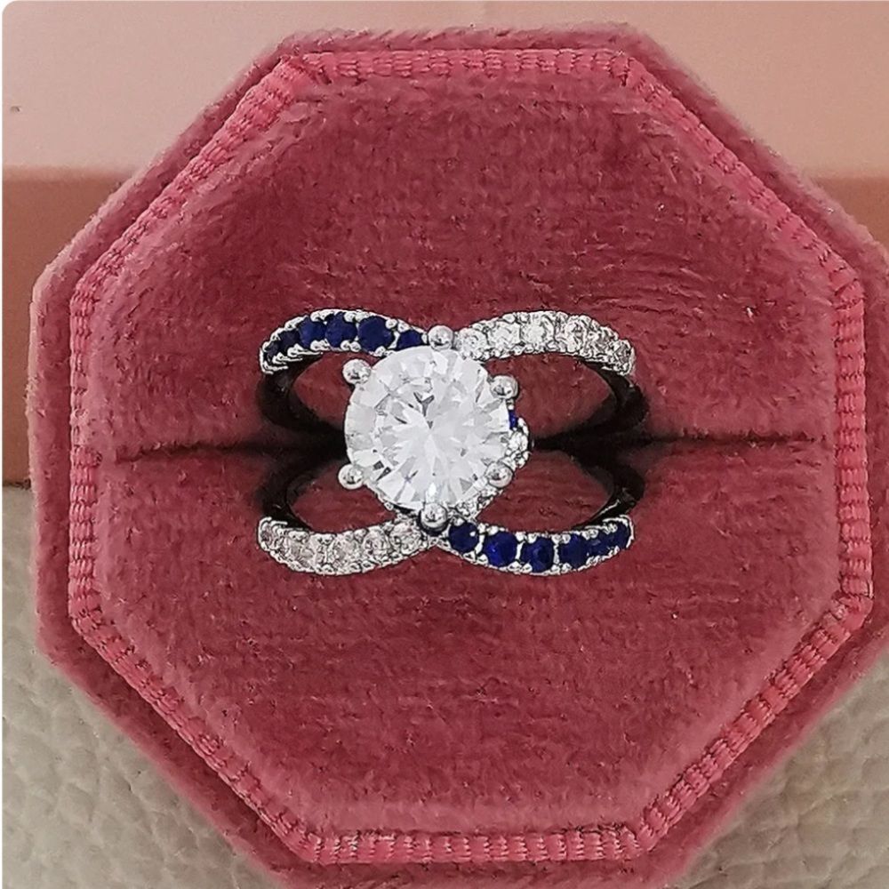 💍Sapphire Infinity Criss Cross Silver  Ring💎